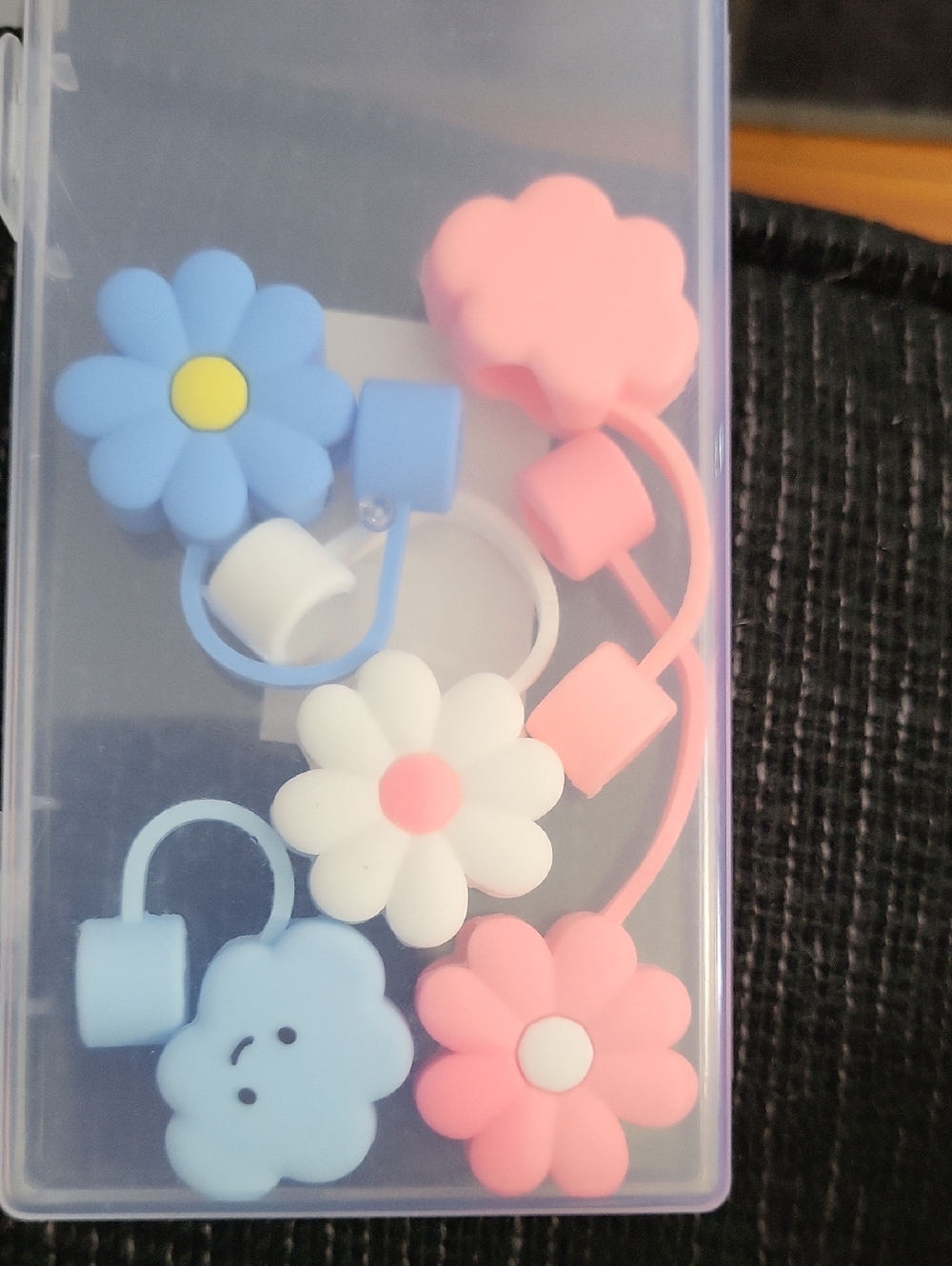 Cute‎ Flower Straw Protectors - Pink, Blue, White